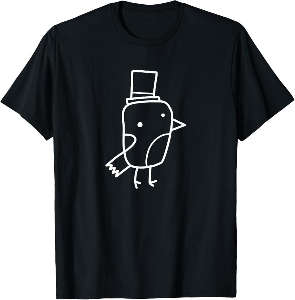 Minimalist Line Art Gentleman Bird Doodle Graphic T-Shirt UNISEX 3XL