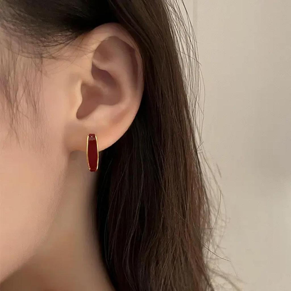 S925 Sterling Silver Square Enamel Earrings for Women - Trendy High-End Design for Spring 2026