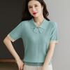 Summer Ice Silk Short Sleeved T-shirt Women's Thin POLO Collar Top New Fashionable Doll Collar Knitted Shirt
