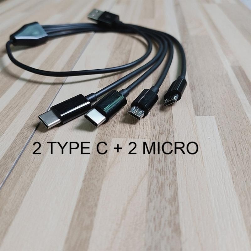 50cm 4-in-1 Charging Solution - USB to Double Type-C and Dual-micro USB Charging Cable Cord for Cell Phones Powerbanks