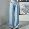 Women's High Waisted Straight Leg Dress Pants with Pockets, Elastic Waist Button Closure Loose Fit Trousers for & Casual Wear