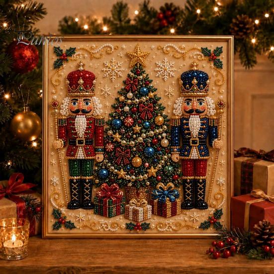 Artistic Faux Pearl Bead Mosaic Christmas Art Kit, 20x20cm Xmas Painting DIY Decorative Gemstone Wall Sparkling 3D Diamond Craft Kit for Adults,