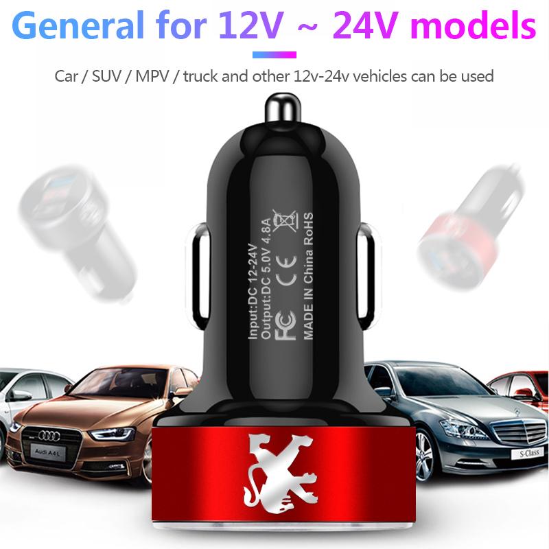 Car Charger 2 USB Ports Fast Charging Digital Display Car Accessories For Peugeot 308 408 508 RCZ 208 3008 2008 206 207 406 407 408 206 207 208 307