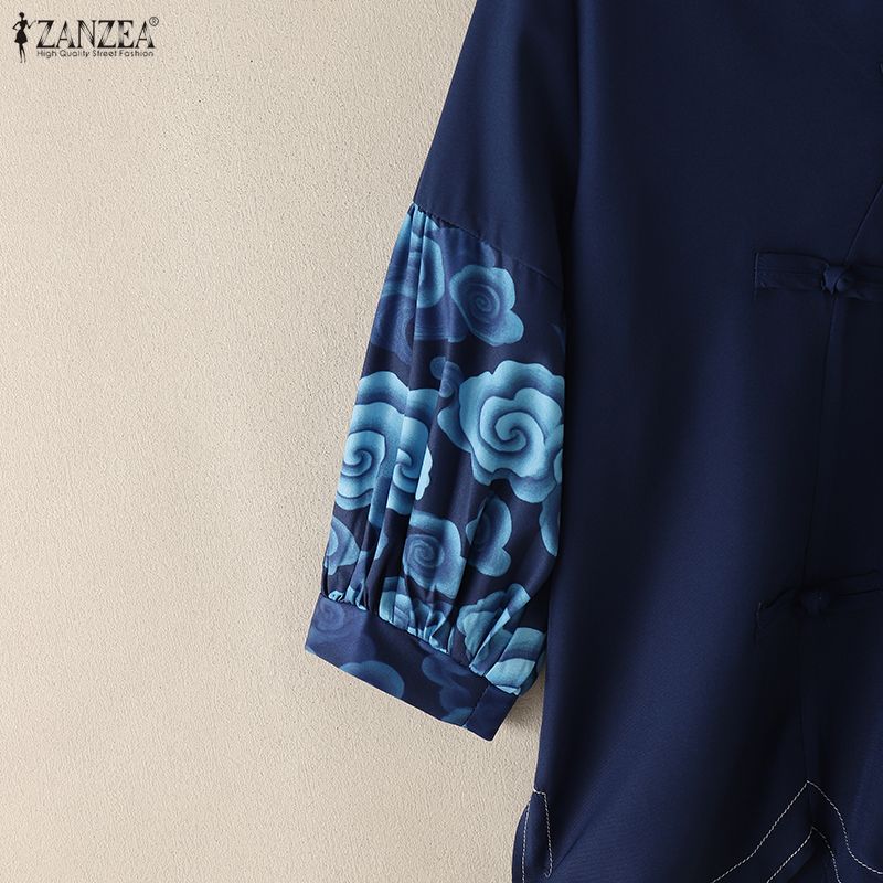 ZANZEA Women Casual Round Neck Floral Print Short Sleeve Loose Blouse