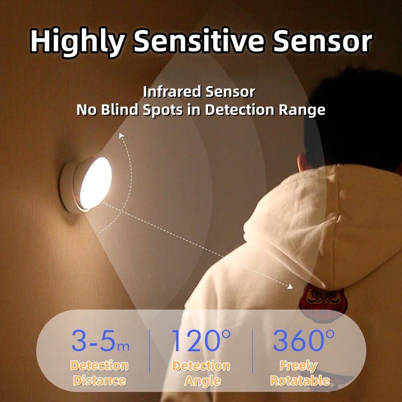 360° Rotatable Motion Sensor Night Light USB Rechargeable Compact LED Lamp for Bedroom Cabinet Closet Stairs Corridor