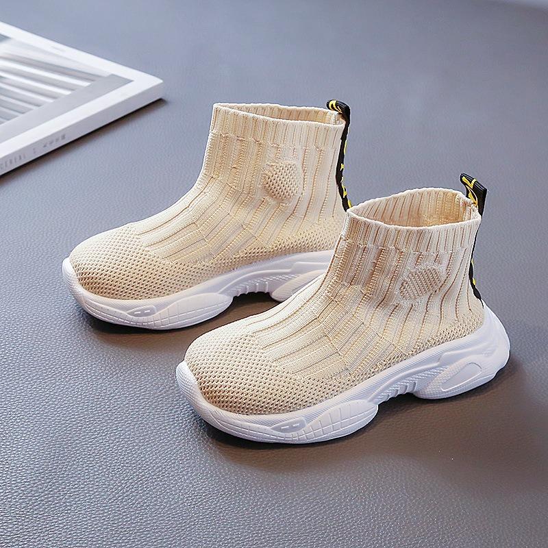 

Kids Breathable Knit High Top Sock Sneakers Casual Thick Sole Walking Shoes 26 бежевый