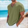 Mens Cotton Blend T Shirt Short Sleeve V Neck Summer Solid Casual Top