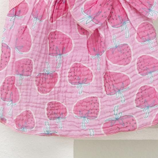 Cute Strawberry Pattern Dog Dress Ruffle Sleeveless Princess Dress with Bow Summer Breathable Puppy Outfit for Small Dogs Cats