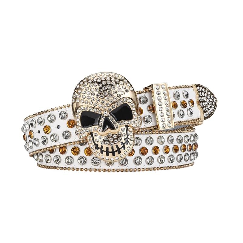 Women Rhinestones Belt for Jeans Skull Rivets Studded Waist Belt Blingbling Belt for Pants Cowboy Belt Waiststrap