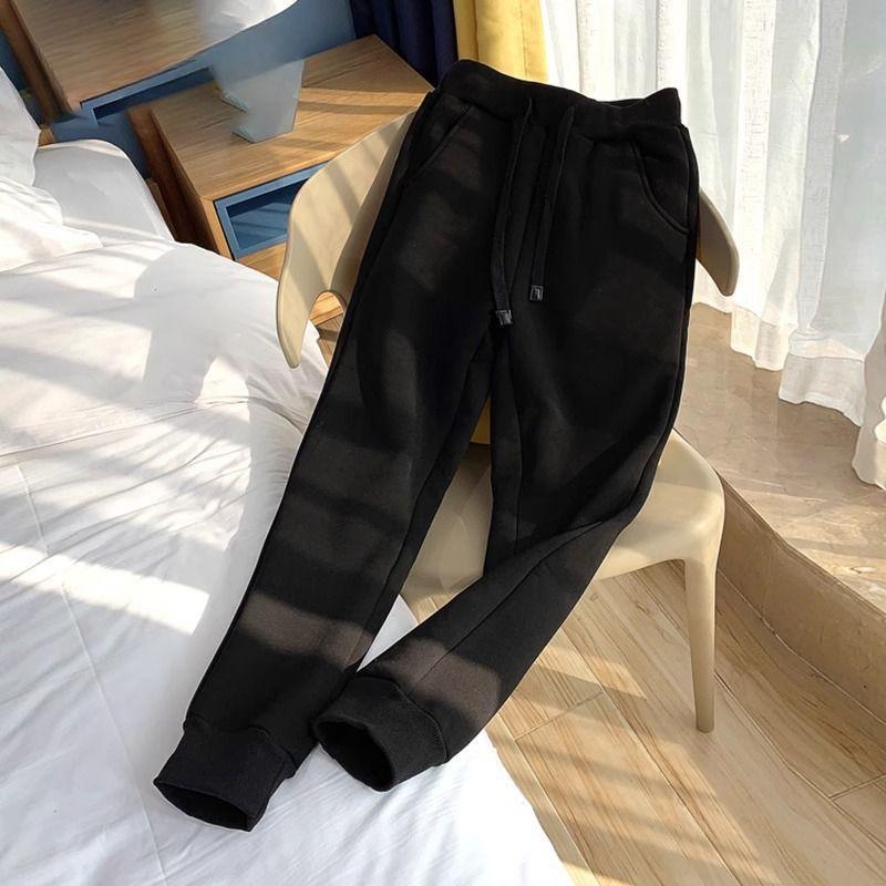 High Street Casual Fleece Lined Thick Sweatpants Women Autumn Winter Elegant Loose Straight Trousers Korean Fashion Designer Soild Sports Pants