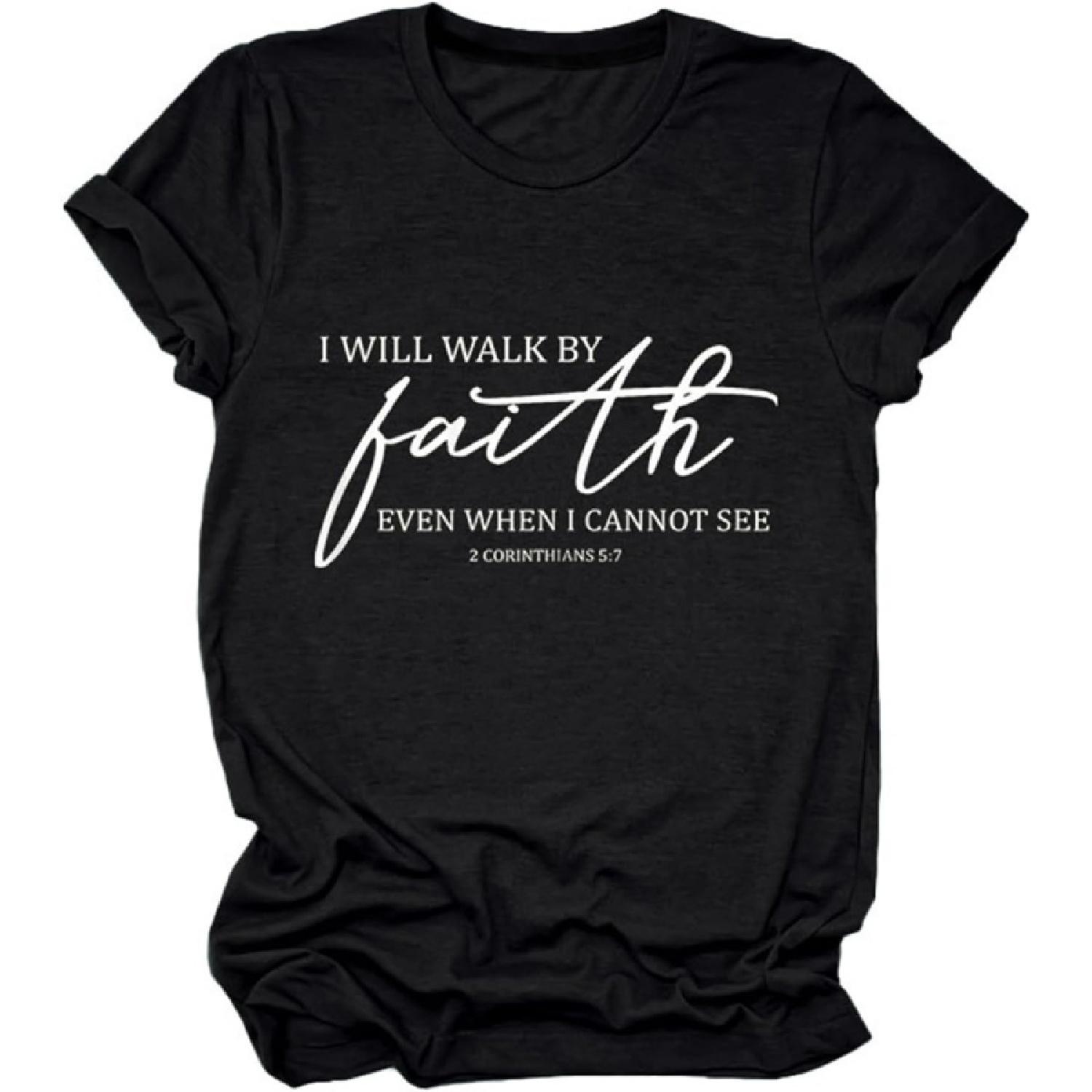 GAQEUWR I Will Walk by Faith Even When I Cannot See Faith Christian T-Shirt Cotton Crew Neck Easter Jesus T-Shirt XXXXXL разноцветный