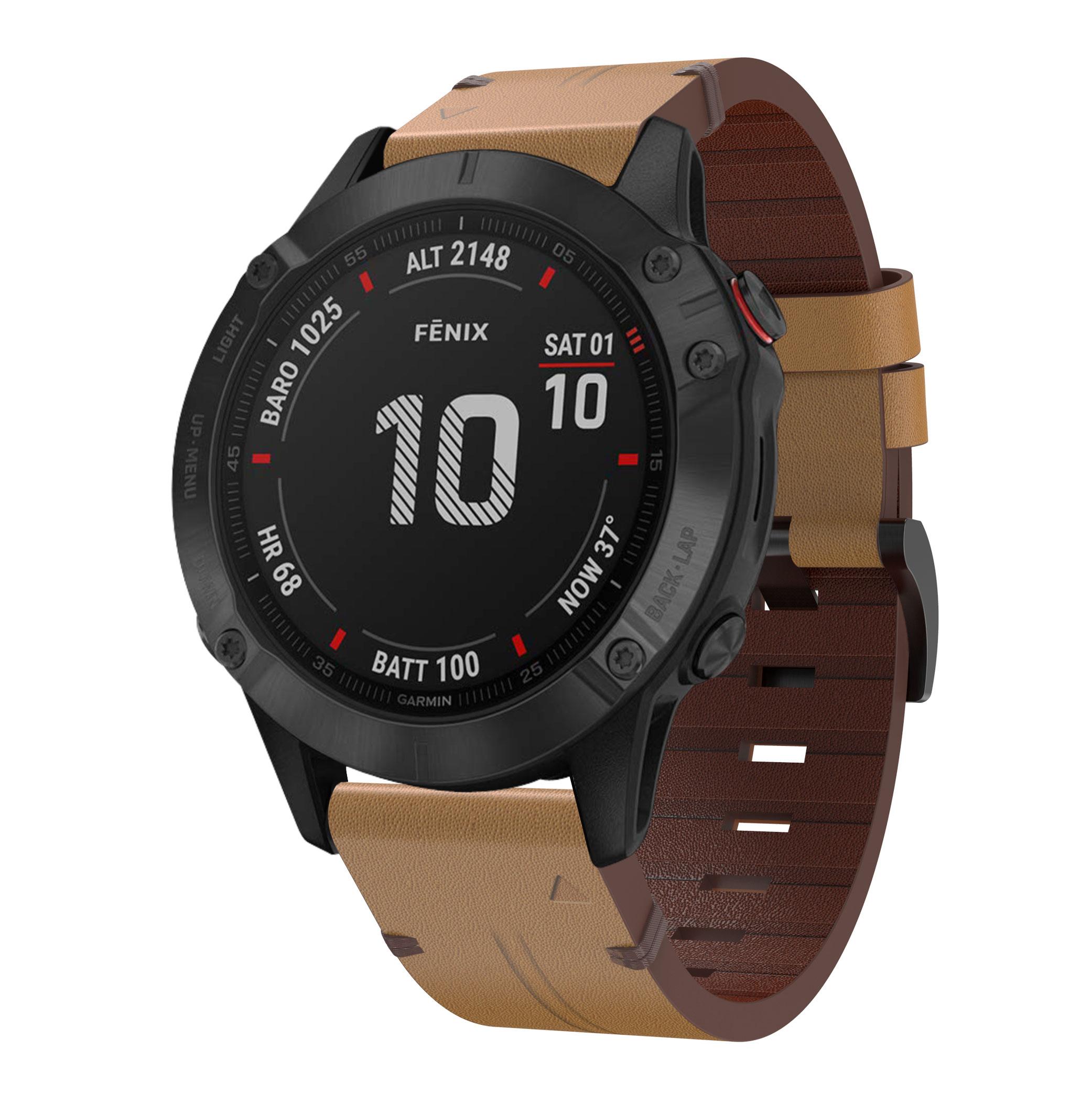 

Genuine Leather Smart Watch Replacement Band for Garmin Fenix 6 Brown
