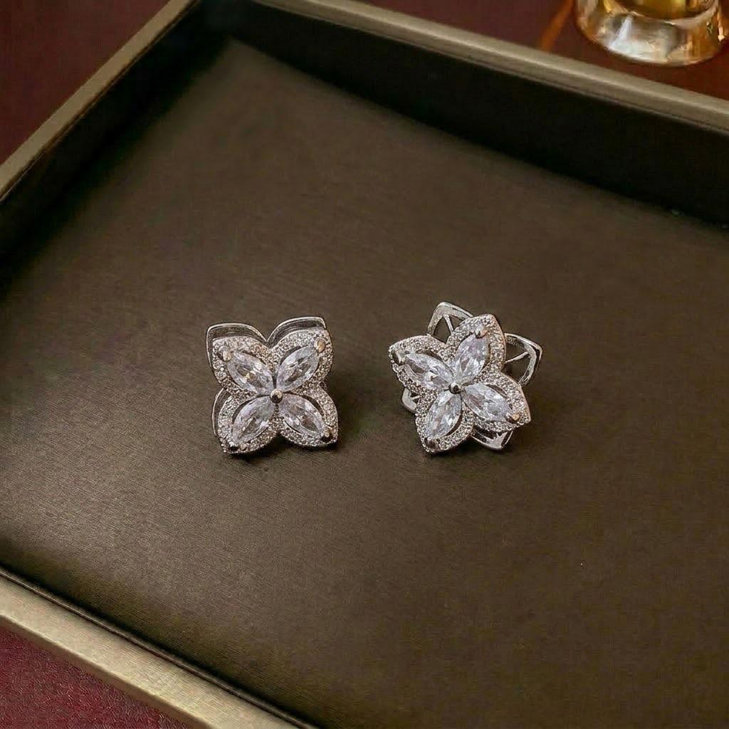 Women's Fashion Necklace & Bracelet Set: Flower Pendant, Diamond Bauhinia Earrings