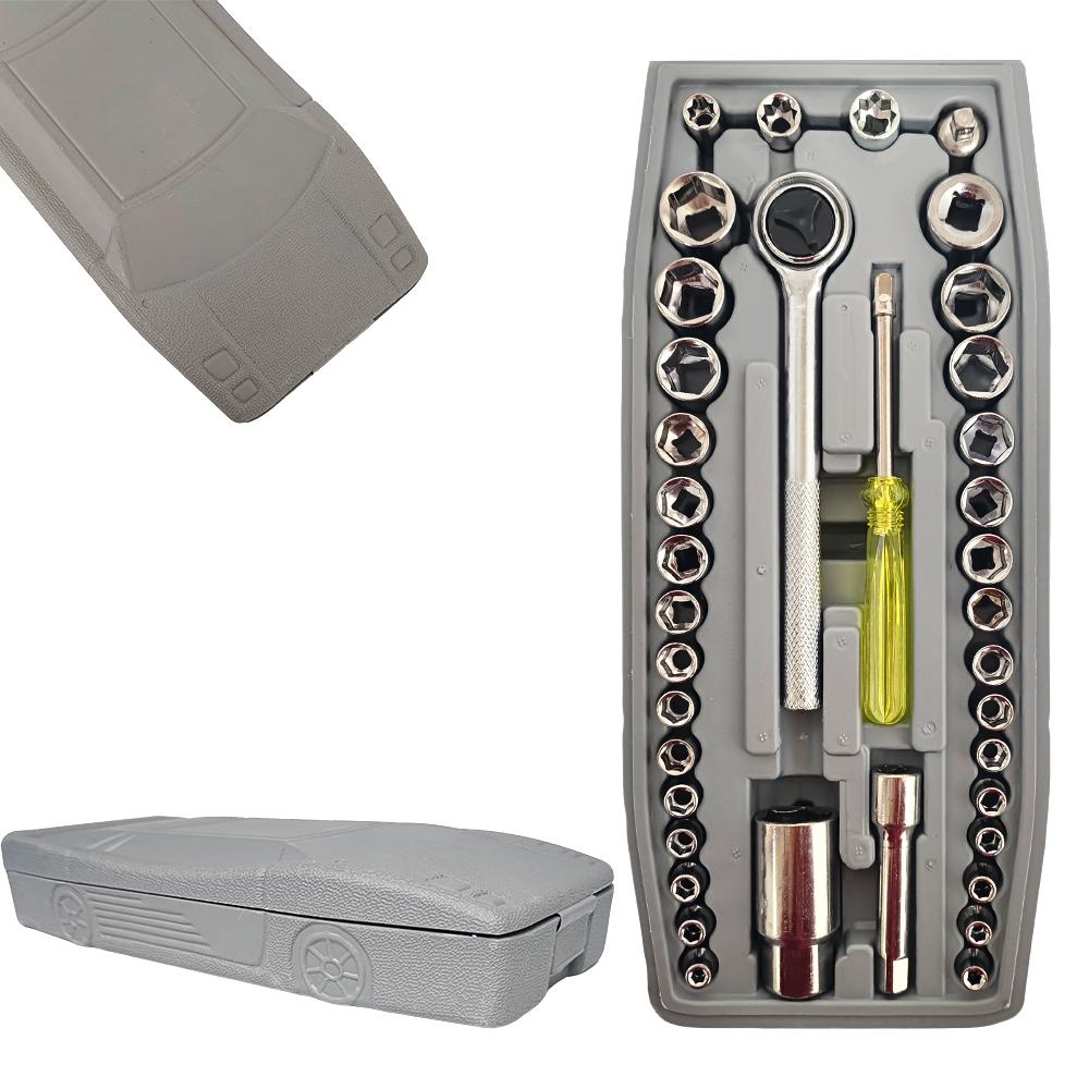 40pcs Car Repair Tool Set Socket Wrench & Ratchet Screwdriver Kit Car Repair Tool Kit Steel Multiplier Wrench for Car socket Tool Kits