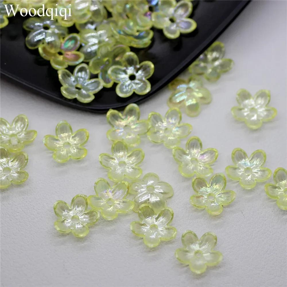 ZW18 100PCS 12mm Plating Petal Flower Beads Acrylic Frosted Handmade Minimalist Flower Bowknot Beads DIY Bracelet DIY Wholesale