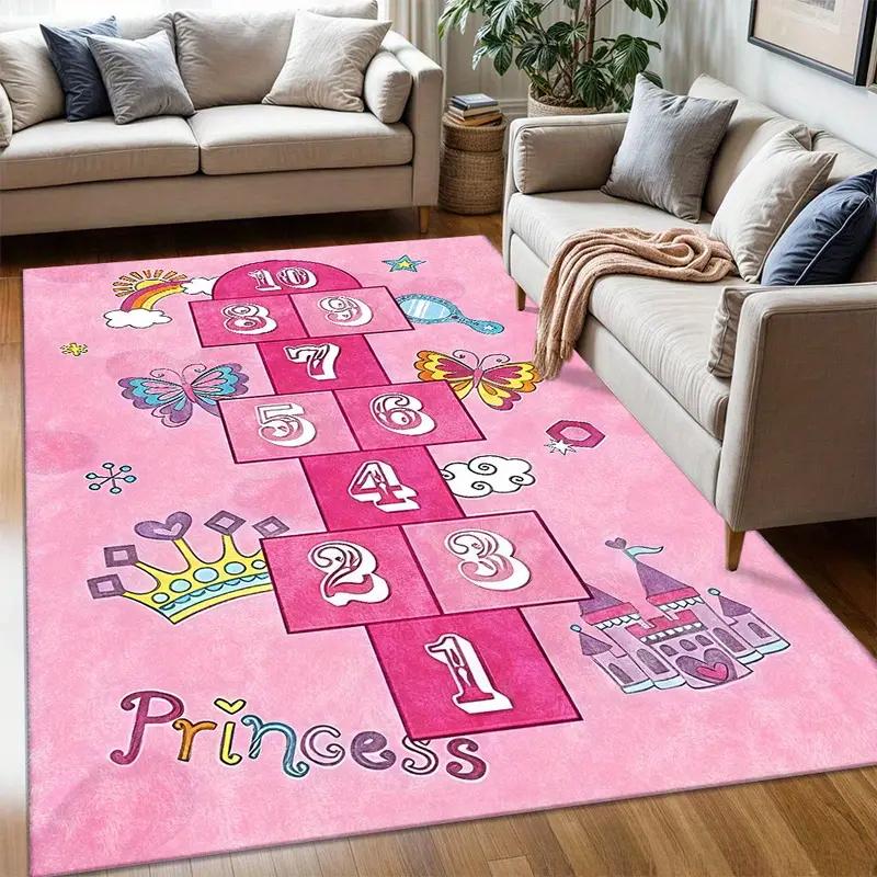 Pink City Carpet for Girls Room Decor Hopscotch Game Kids Play Mat Nursery Living Room Rug Floor Mat Christmas Gift Idea