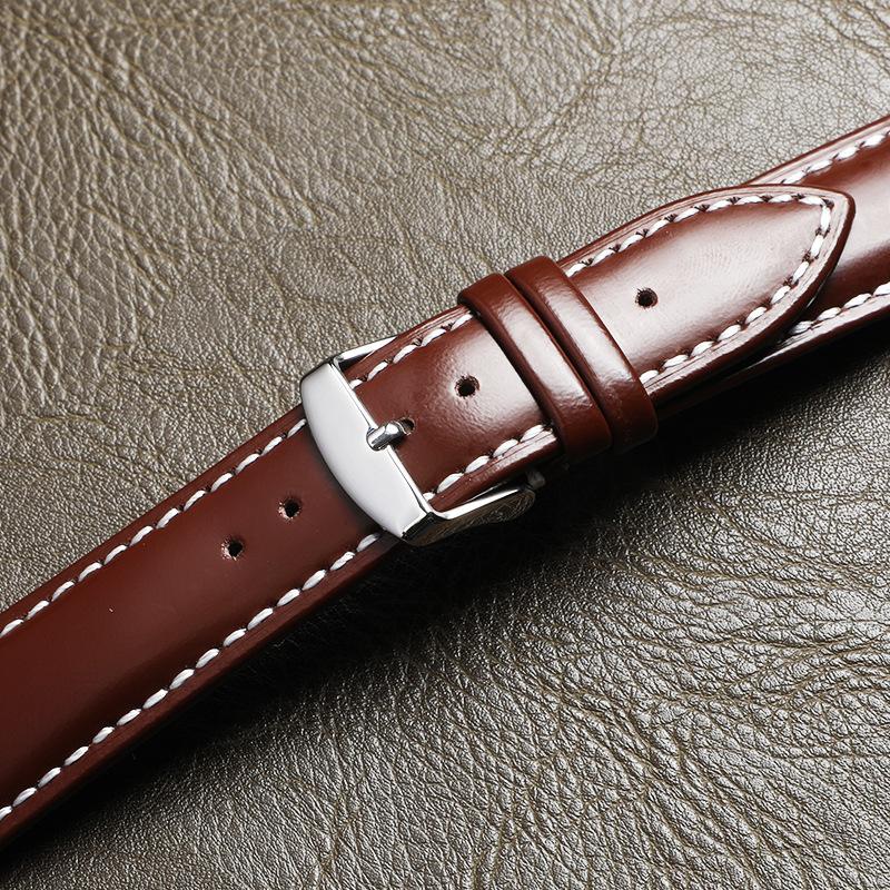 Unisex Leather Watch Wristband 18/19/20/21/22mm First Layer Cowhide Switch Ear Watch Strap