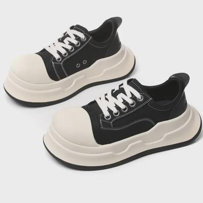 Women's Mickey Big-Toe Black & White Canvas Shoes - Spring/Summer 2024, Cute & Ugly, Thick-Soled, Height-Enhancing Casual Sneakers.