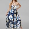 Spring New Women's Clothing Elegant and Elegant Printed Hollow Large Halter Neck Strap Dress