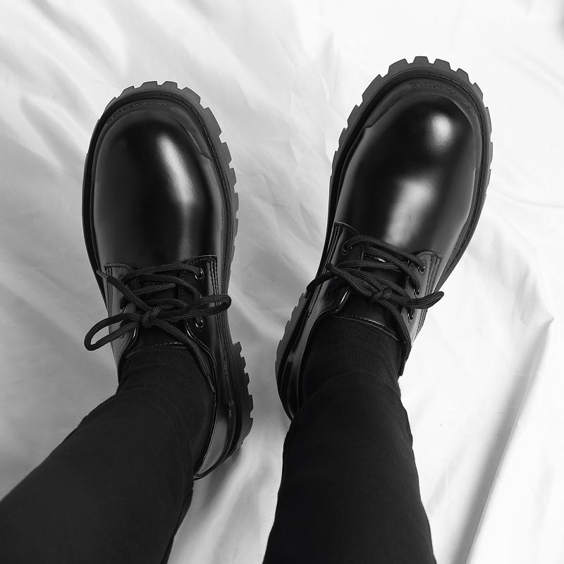 Black Derby Thick Soled Shoes Classic and Versatile Design Styles Leisure Business Party Wedding Groom's Adult Quality Shoes New