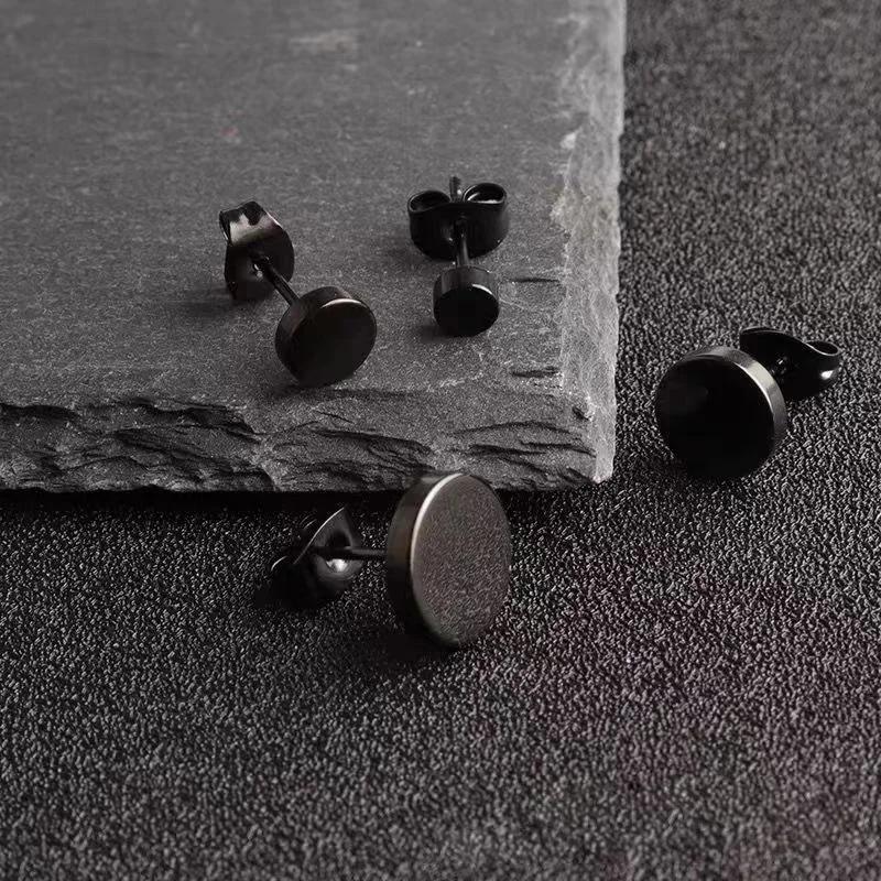 1Pair Men's Round Stud Earring Stainless Steel Fine Needle Push Back Ear Studs Women Simple Jewelry