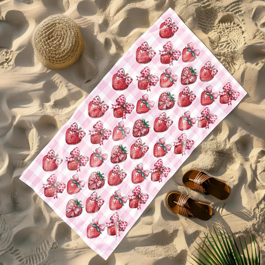 Strawberry Beach Towel, Cute Gingham Picnic Style Summer Towel, Soft Sand Free Towel for Pool Beach,Light Towel