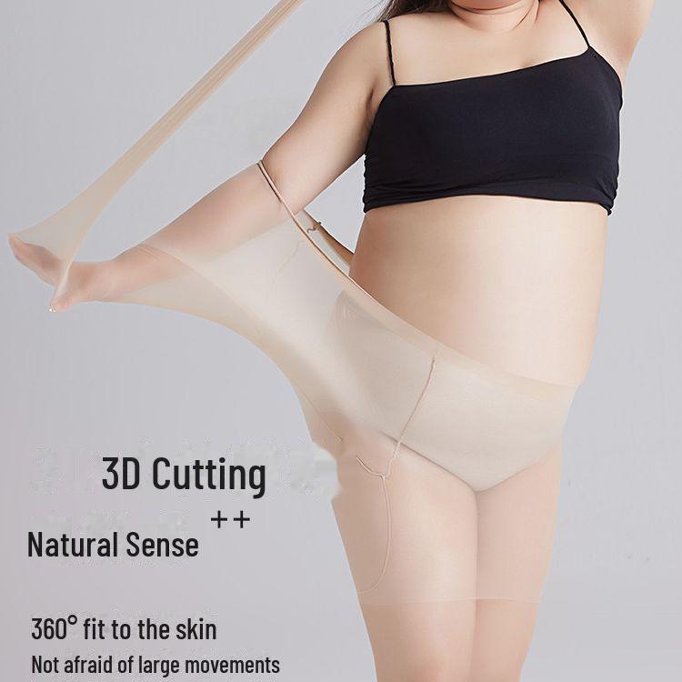 Plus Size Women's Ultra-Thin Black Silk Stockings, Anti-Snag, No-Crotch, Spring/Autumn Style