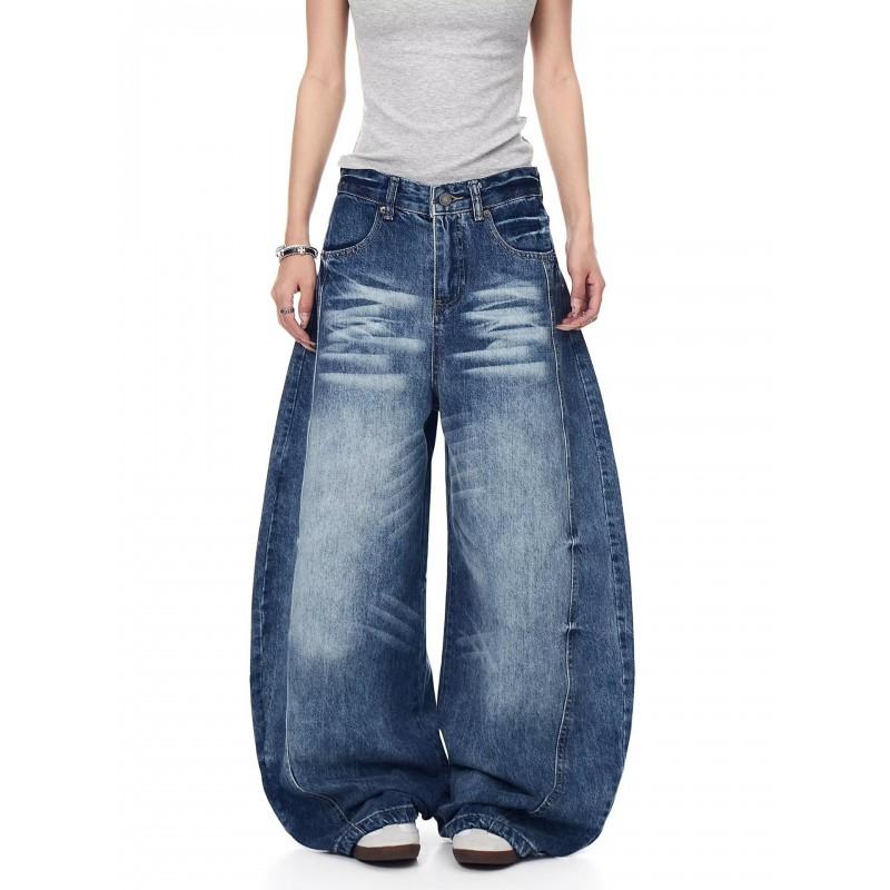 2026 Embroidered Denim Pants Loose Fit High Street Style Wide Leg Jeans Teens