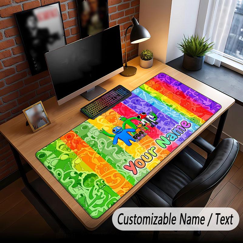 Custom Name Text Big Mouse Pad,Rainbow Friends Soft Non Slip Extended Desk Mat For Home Office