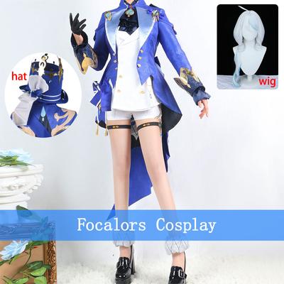 Focalors Cosplay Anime Focalors Cosplay Kostým Uniforma Paruka Klobouk Kostým Halloween Šaty Ženy
