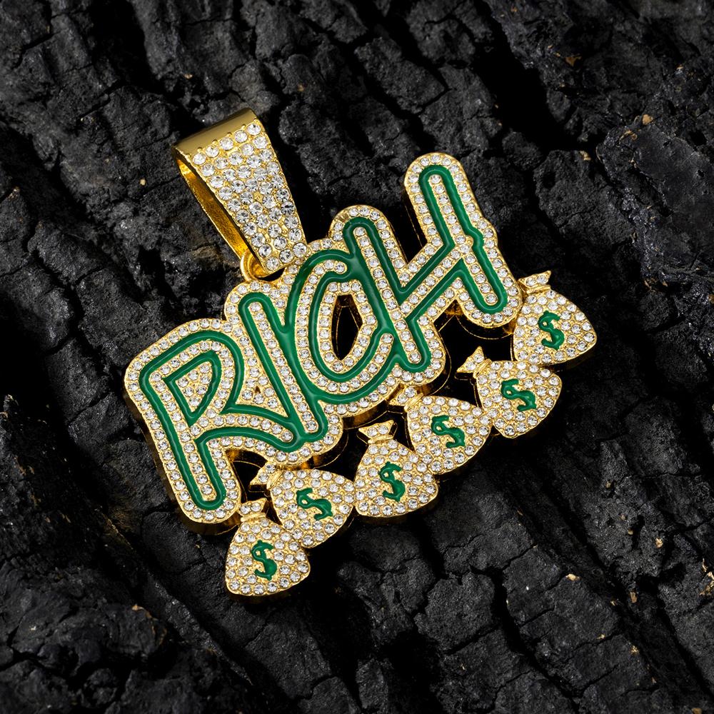 Hip Hop Men Women Become Rich Money Bag Pendant NecklaceWith 13Mm Miami Cuban Link Chain Necklaces Trendy Dollar Sign Neck Wear
