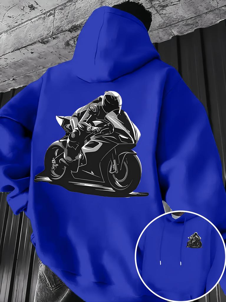 Hanorac Streetwear Larg Masculin Motive Schiță Motociclist Cursă Motocicletă Față și Spate Zilnic Sport Hip Hop Hanorac