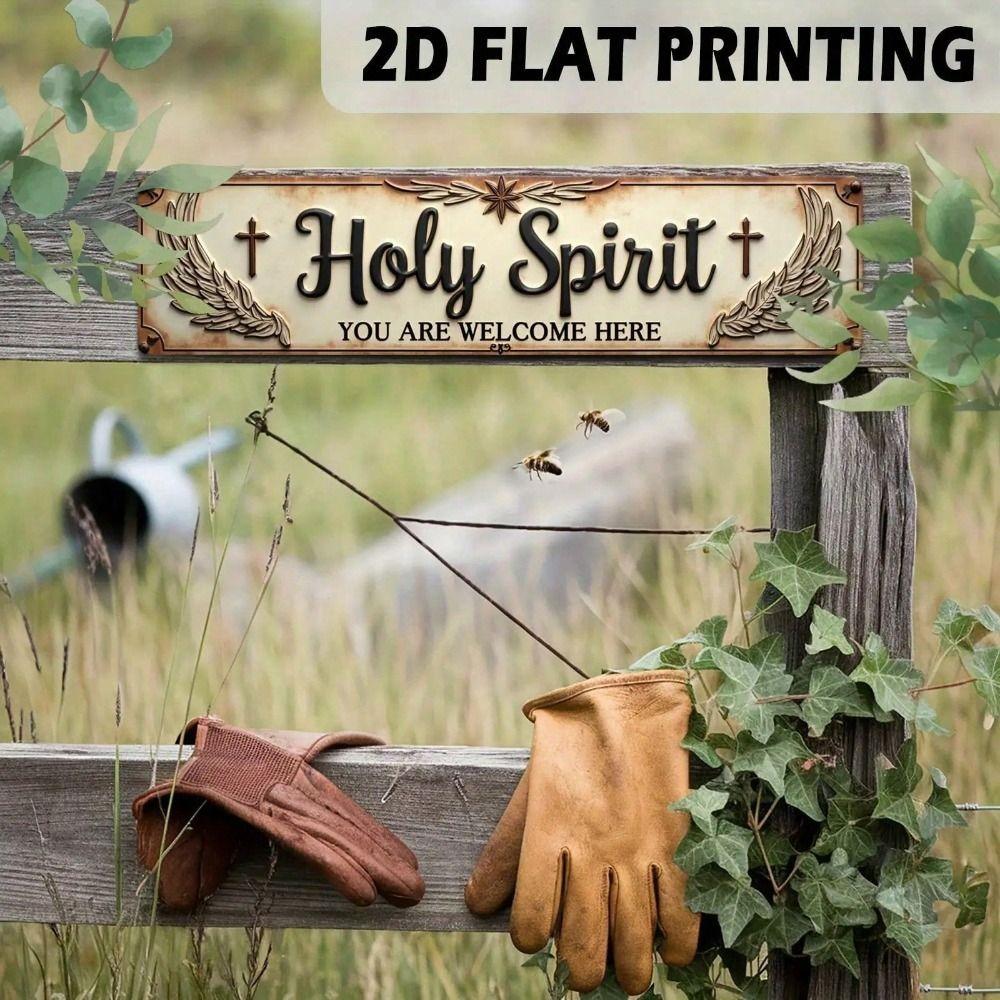 Vintage Christian Metal Wall Decor Holy Spirit Cross Wings, Rustic Farmhouse Church Worship Sign