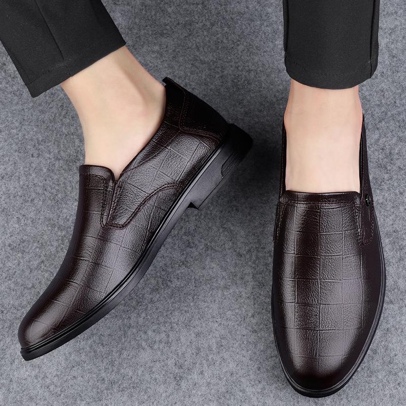 Men's Spring Leather Loafers: Casual Slip-On, Non-Slip Soft Sole, Top Layer Cowhide, Business & Driving Shoes