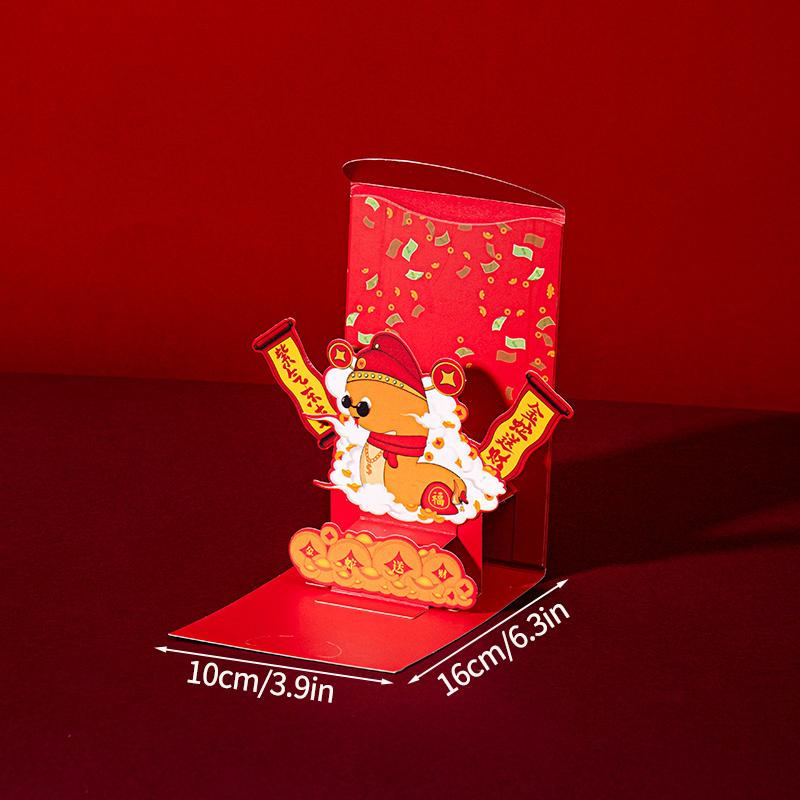 Chinese Red Envelopes Creative 3D Pop Up Lucky Money Pocket Hong Bao Chinese New Year Red Packet for Spring Festival Wedding