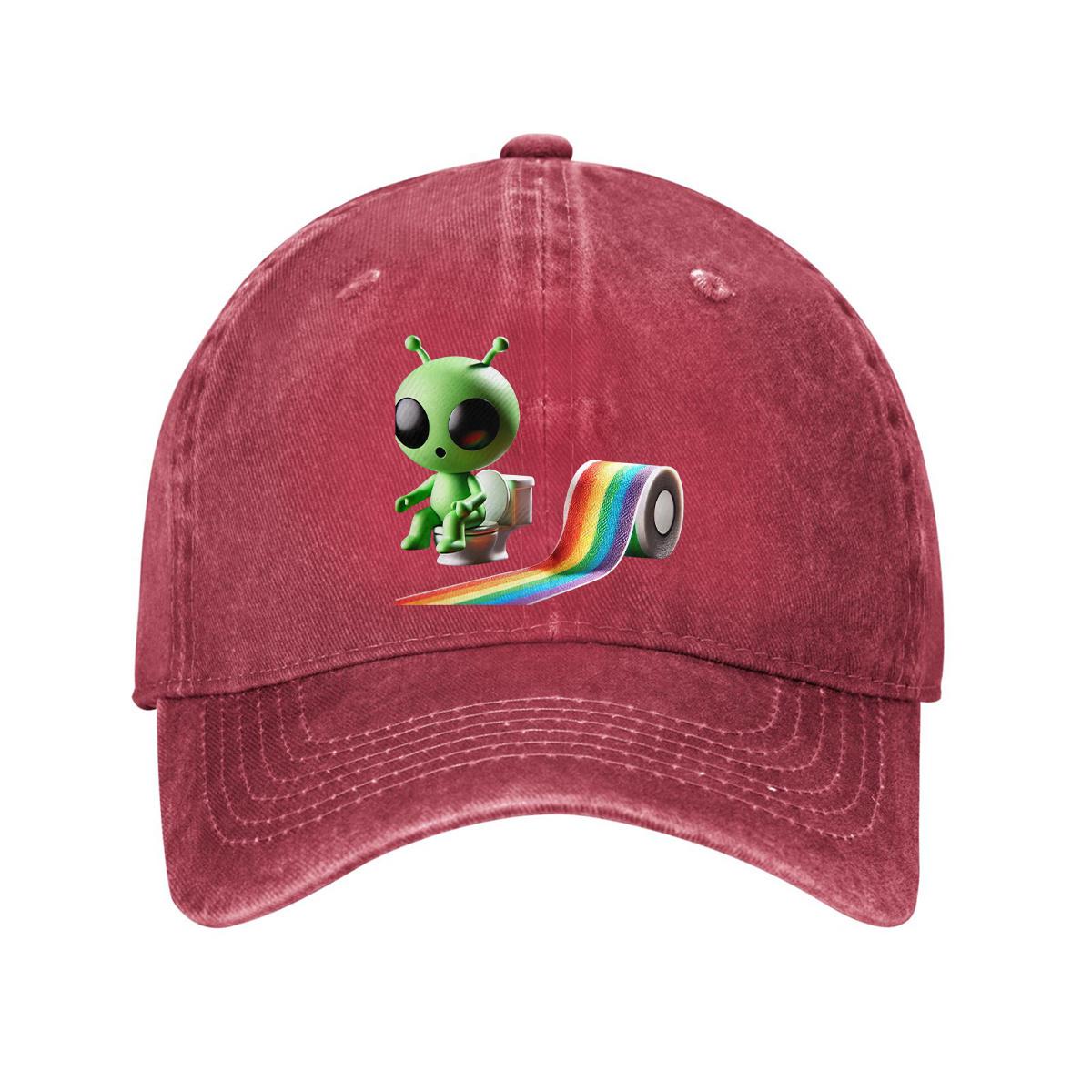 

Alien on Toilet Rainbow Toilet Paper Baseball Cap Washed Cotton Dad Hat Casual Adjustable Unisex One Size