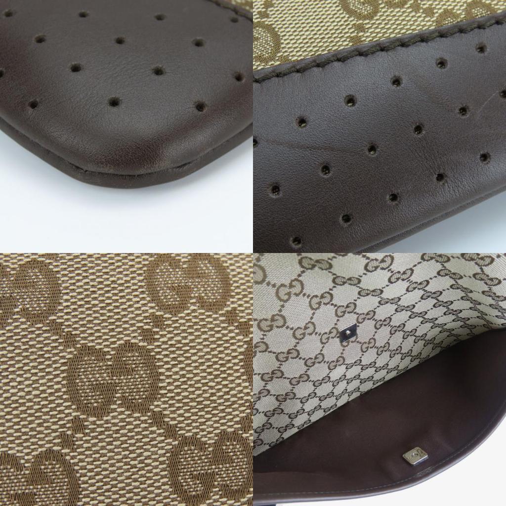 Used GUCCI Shoulder Bag 145857 GG canvas/leather beige Dark brown