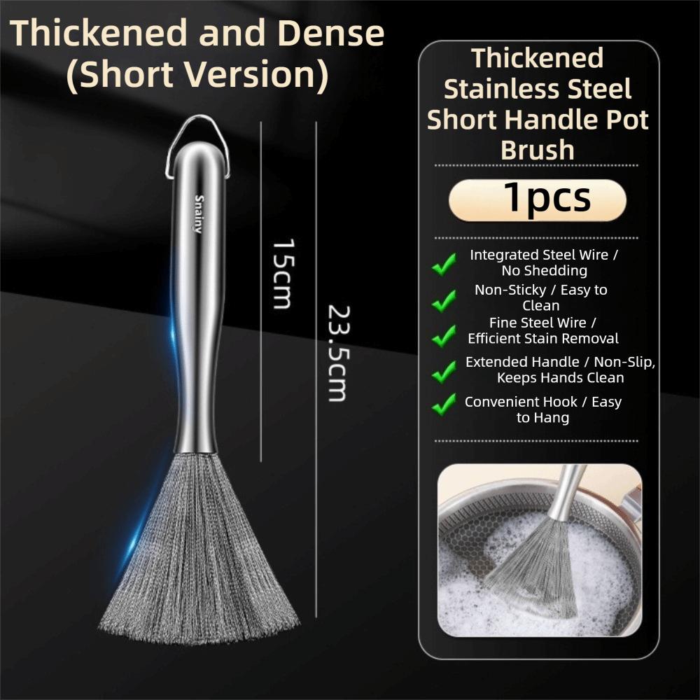 

Stainless Steel Kitchen Cleaning Brush Long Handle Anti-Rust Dish Washing Brush One-piece Molded Steel Wire Pot Cleaning Tool