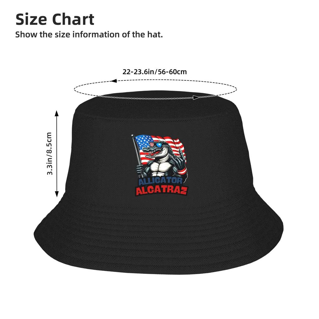 Alligator Alcatraz America Flag Bucket Hat Hawaii Fisherman Caps For Men Women Classic Fishing Sun Hats Breathable Design Cap