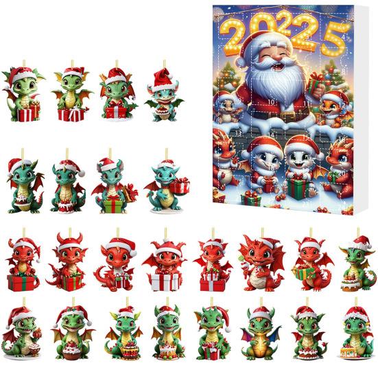 Christmas Dragon Advent Calendar 2025 24 Pcs Acrylic Dragon Pendant Countdown Calendar Holiday Gifts for Kids Adults