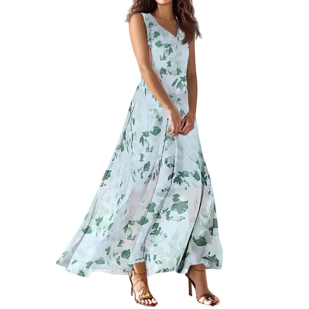 Women's Summer Casual Fashion  Dress V Neck Sleeveless Dress