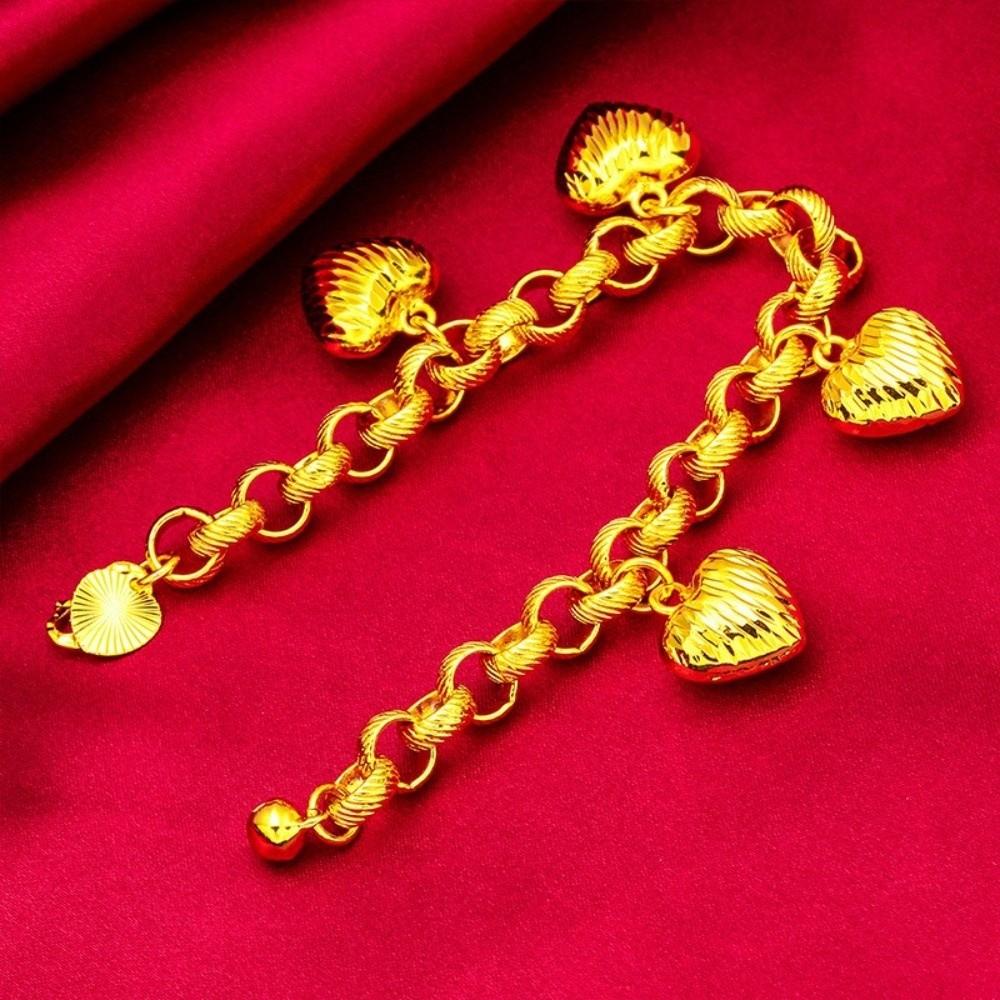 Elegant Gold Plated Heart Bracelet Brass Sand Gold Charm Bangle Pendant Hollow Bracelet  Party