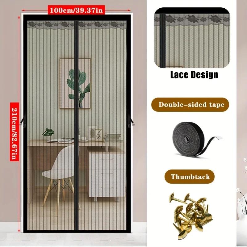 Summer Magnetic Screen Door Curtain Insect-Proof Mesh Door Curtain Magnetic Sealing Device for Windows and Doors - Black