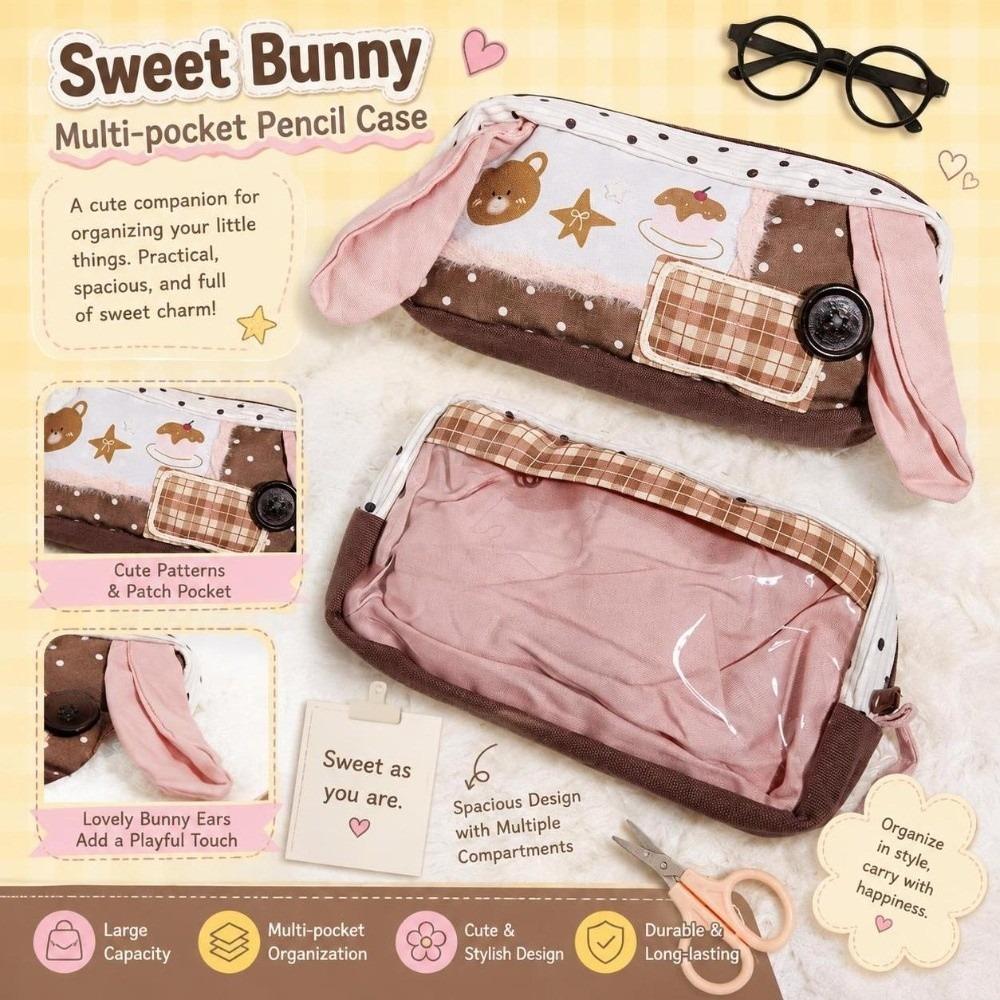 Handmade Rabbit Ears Pencil Pouch Large Capacity Cute Pen Storage Case School Student