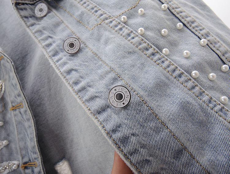 2023 Korean Lace Beaded Denim Sleeveless Vest for Women