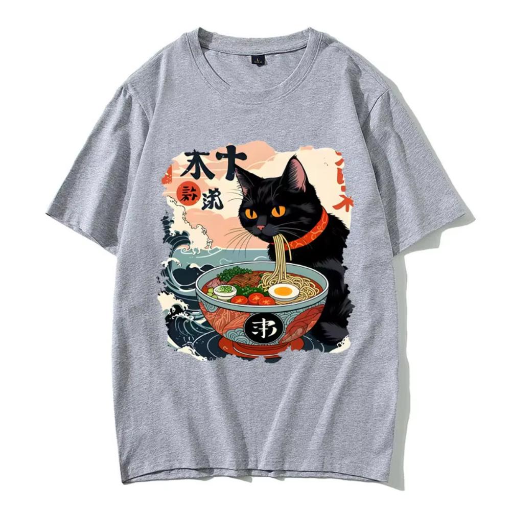 

Аниме Рамен Кот Смешной Мем Футболка Винтажная Японская Кавайи Коты с Лапшой Графическая Футболка Мужская Женская Мода Повседневная Хлопковая Футболка 4XL