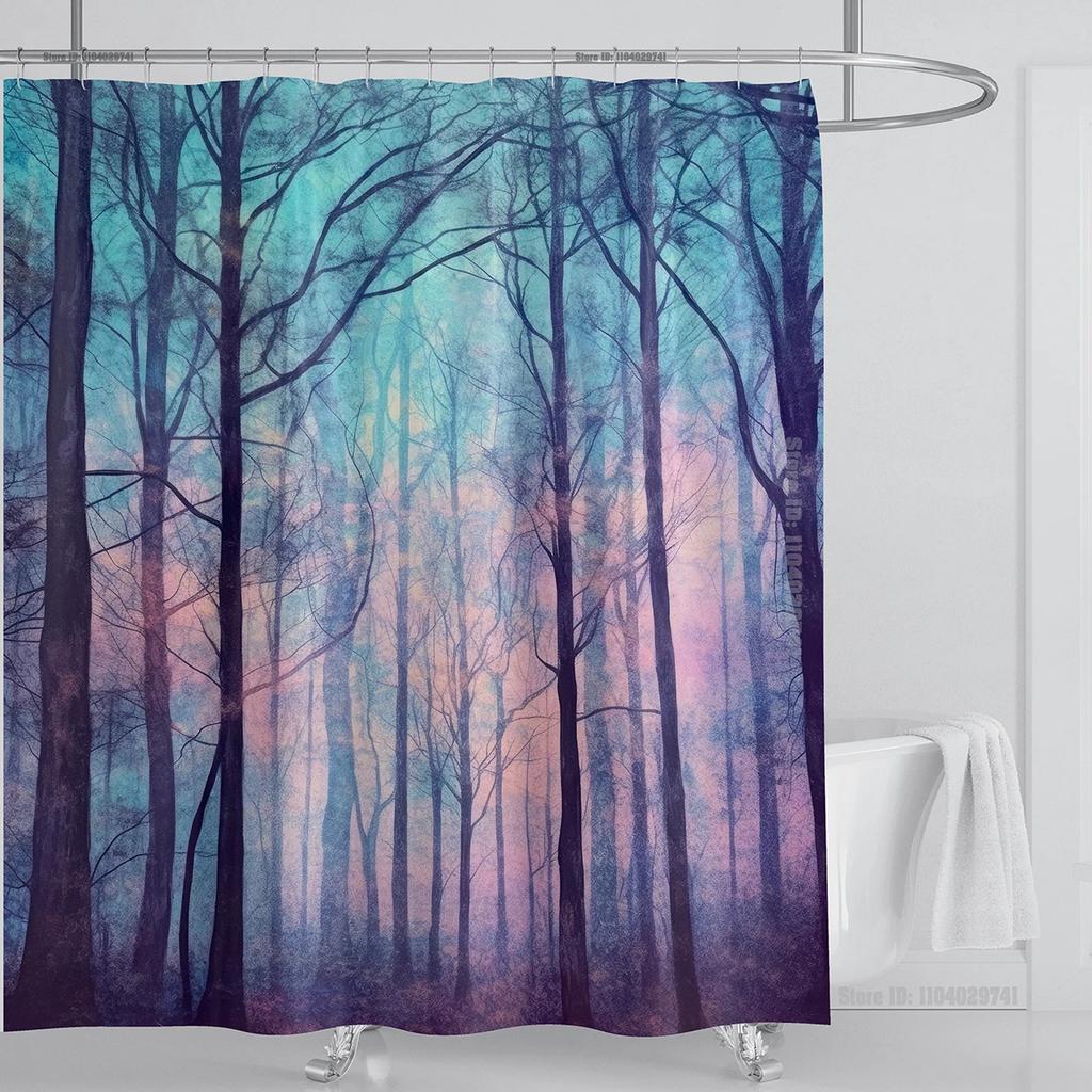 Mystical Forest Print Waterproof Shower Curtain - Stylish, Durable & Easy-Care Choice for Serene Nature-Inspired Bathroom Déco