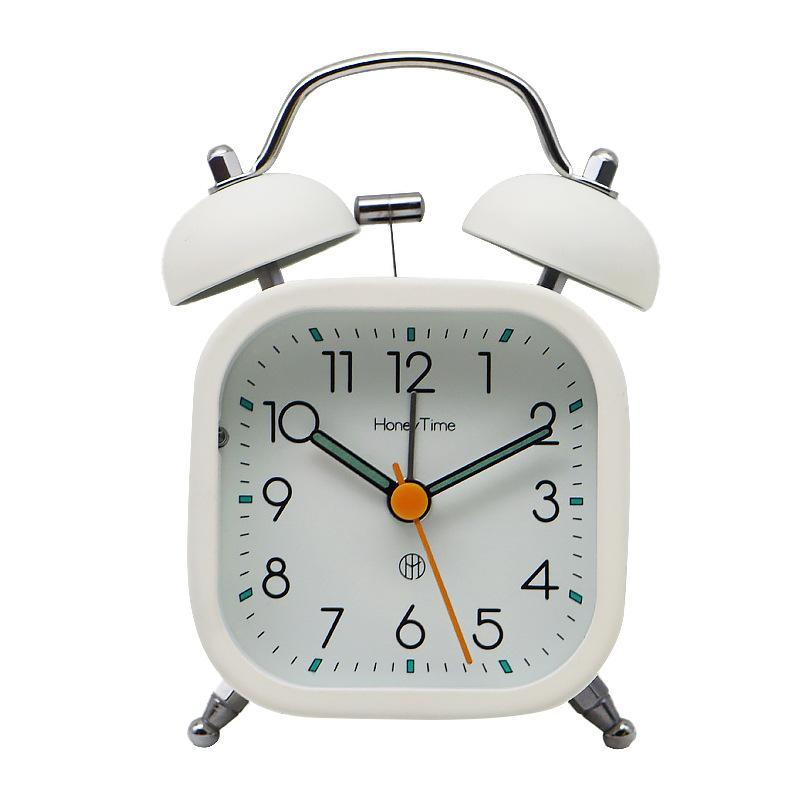 Students Use 3-inch Square Metal New Ring Bell Alarm Clock for Home Bedside Silent Sweep Second Night Light