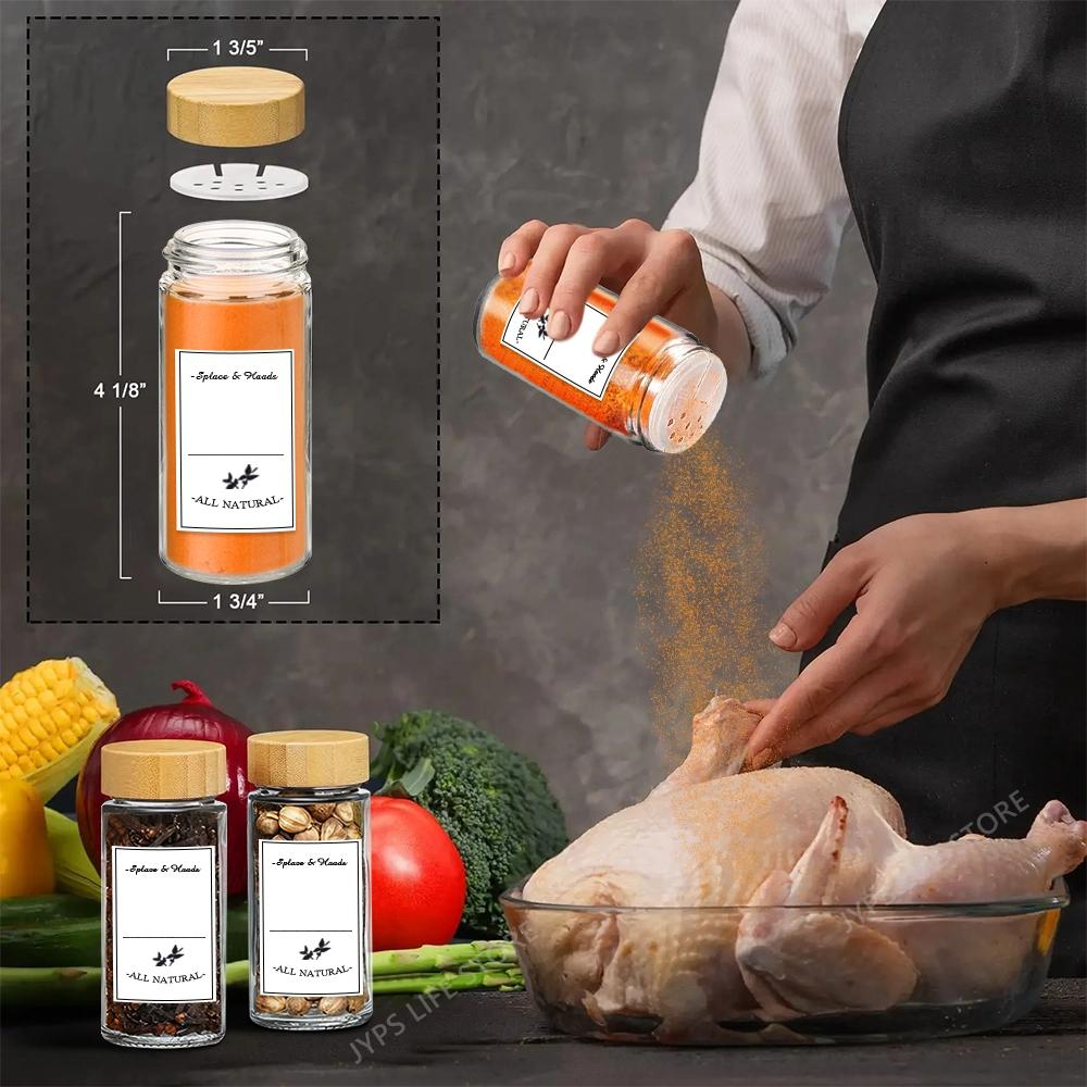 12Pcs Glass Spice Jars with Bamboo Lid Round Spice Seasoning Containers Salt Pepper Shaker Spice Organizer Kitchen Spice Jar Set