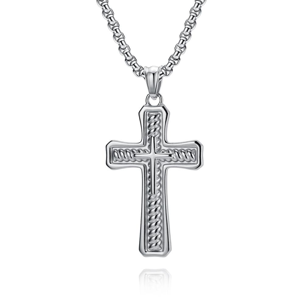 Retro Street Trend Titanium Steel Cross Necklace Men s Niche Personality Punk Style Accessories Pendant 60CM